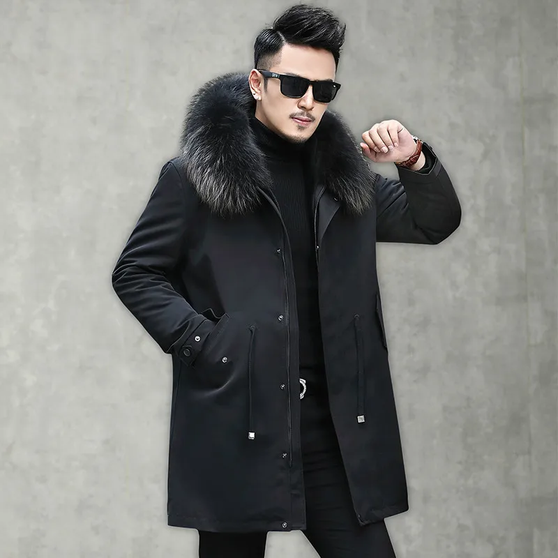 

Real Fur Coat Men Wool Winter Coat Men Raccoon Fur Collar Real Fur Parka for Mens Clothing 2020 Casaco V18-2511 YY258