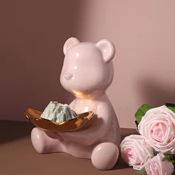 

Nordic Style Crafts Ceramic Bear Figurine Desktop Ornaments Creative Key Jewelry Storage Holder Home Decoration Wedding Gift