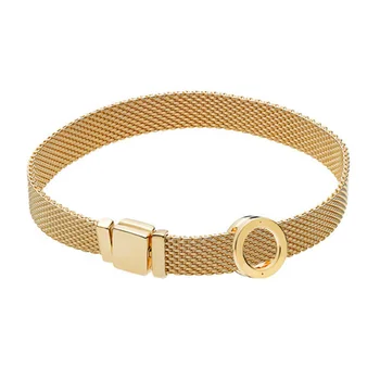 

NEW 100% 925 Sterling Silver Reflexions Bracelet Set Shine Gold Round Elegant Fit European DIY Original Charm Bead Jewelry Gift