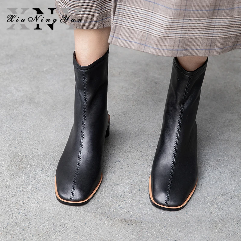 Xiuningyan/роскошные женские ботинки из мягкой натуральной кожи; женские ботильоны на молнии; брендовая модная обувь из овечьей кожи; женская обувь;