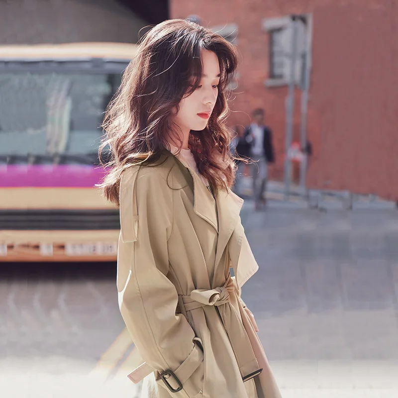 

Photo Shoot 2020 Popular Spring New Style Trench Coat Women's Classic Mid-length Khaki Slim Fit Coat Trench Coat Women's