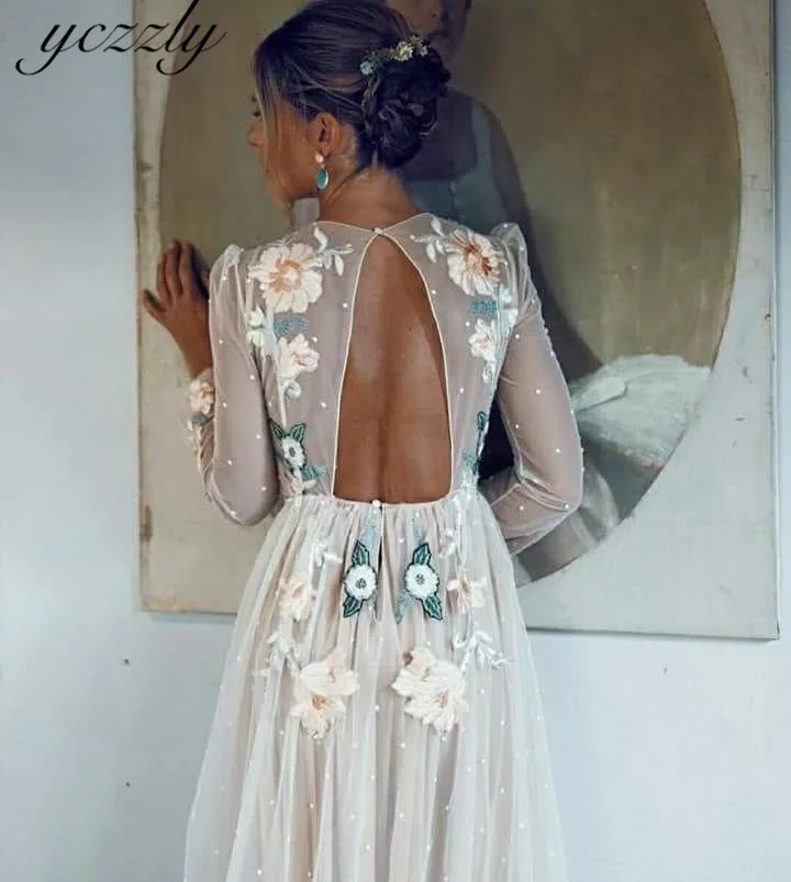 Vestidos De Novia Baratos Con Envio Gratis простое пляжное свадебное платье с цветочной вышивкой и открытой спиной с длинными рукавами