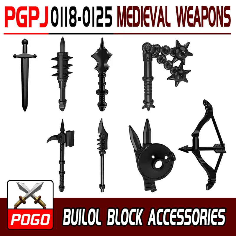 WM 10PCS/LOT Medieval Spear Axe Sword Spear Medieval Knight Weapon Accessories Roman Knight Building Block Children Toy Boy Toy
