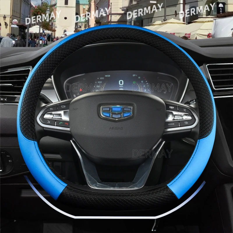 Steering Wheel Cover D Shape Steering Wheel Cover PU Leather for Geely Atlas Emgrand EC7 Coolray VW Golf 7 Hyundai Santa fe 2014-