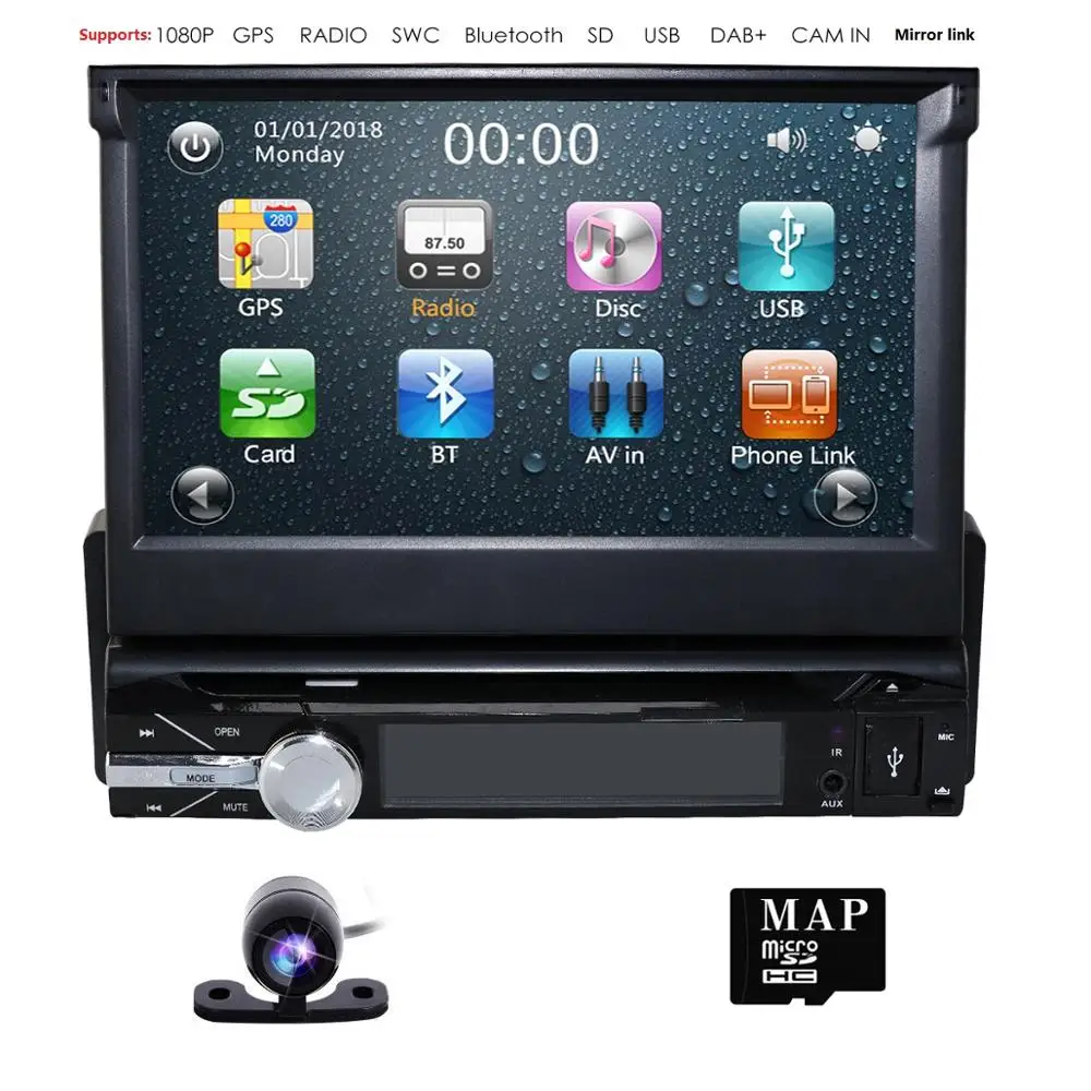 Мультимедийный плеер 1 din универсальная стерео магнитола с Bluetooth GPS SD FM USB mp3