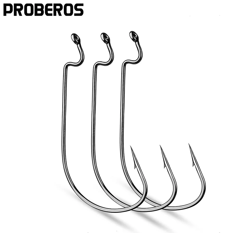 

PROBEROS 500pcs Worm Fishing Hooks 8#-5/0# High Carbon Steel Carp Fishhooks For Soft Lure Barbed Wide Crank Single Hooks