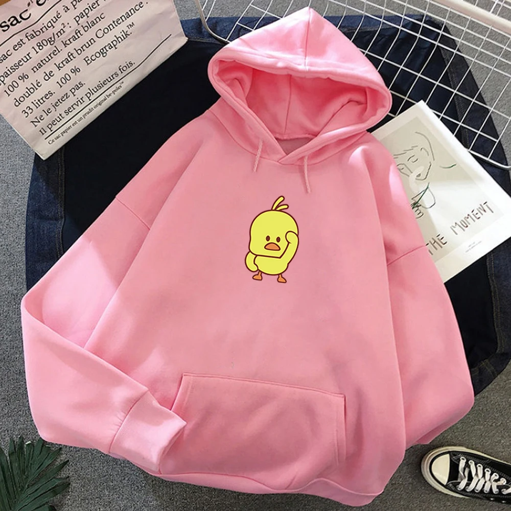  Hoody Ladies Yellow Chick Graphics Print Korean Style Hoodies Women Kawaii Sweatshirt Harajuku Stre
