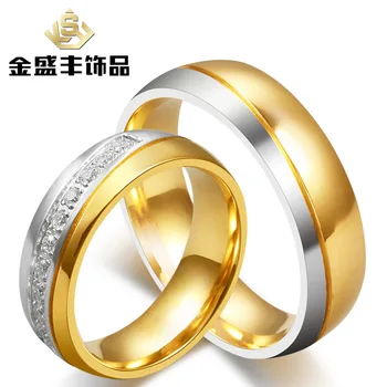 

Couple ring Korean jewelry inlaid with diamond titanium steel couple ring couple ring jewelry cr-034
