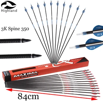 

12PCS 3K Archery Arrows spine 350 Pure Canbon Arrows For 40-65 lb Bows Compound Recurve Bow Archery Hunting Shooting