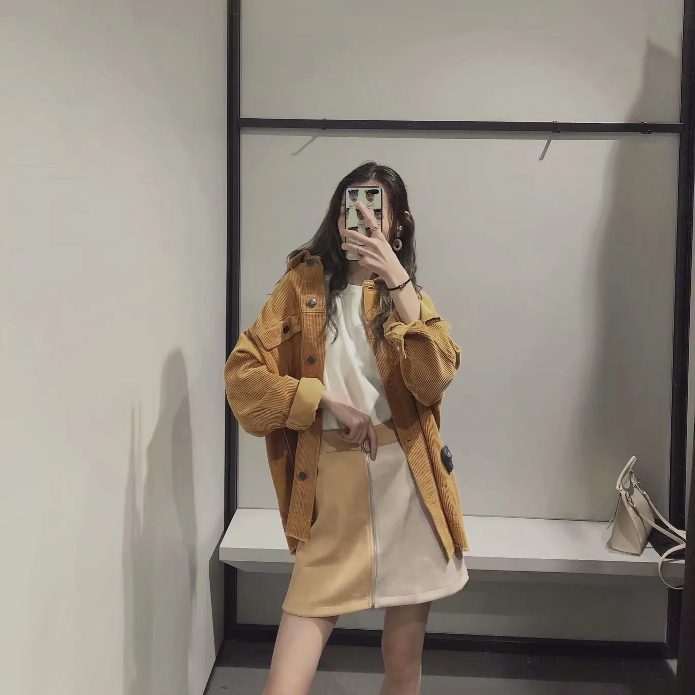 

Spring New Style Europe And America WOMEN'S Dress-Style Solid Color Corduroy Fold-down Collar Long Sleeve Loose-Fit Jacket W2073