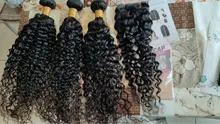 Mechones de pelo humano Remy con Perla Negra y ondas profundas, mechones de 30 pulgadas con cierre, 3 mechones