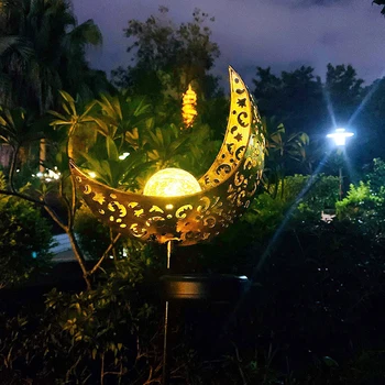 

Outdoor Moon Stake Metal Lights Garden Solar Lights Pathway 2v 80ma Waterproof Warm White Led Romantic Decoration Lawn Patio