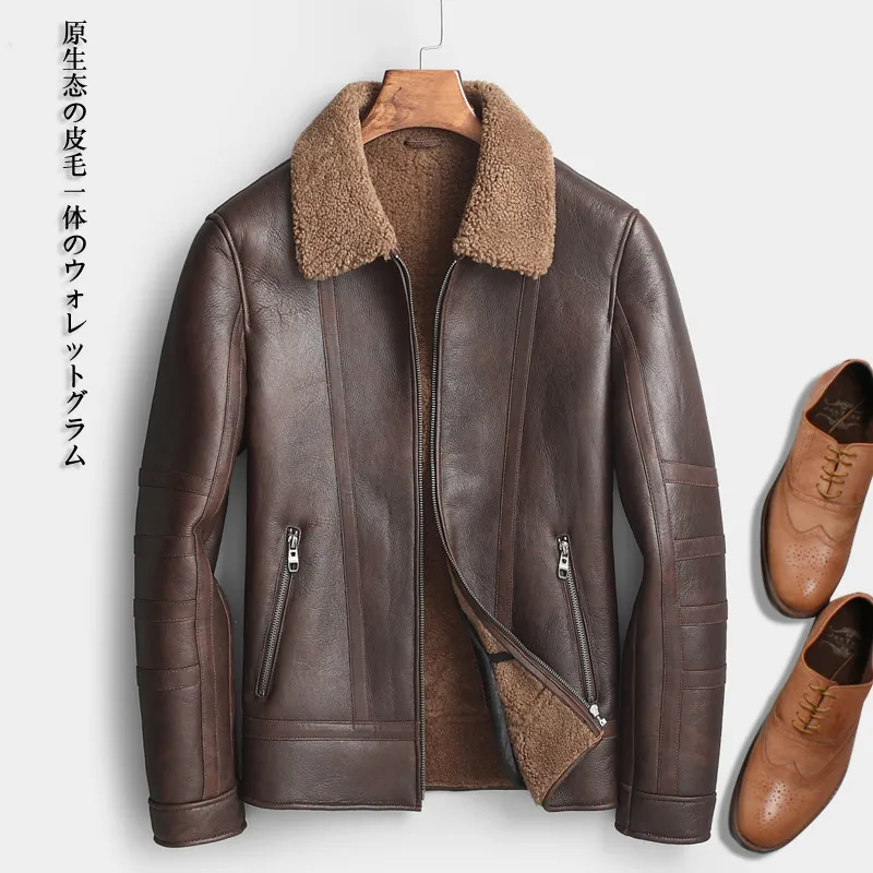 

Short Genuine Leather Jacket Men Sheep Shearling Coat Luxury Mens Sheepskin Coat Wool Fur Jackets Man 2020 KJ1279
