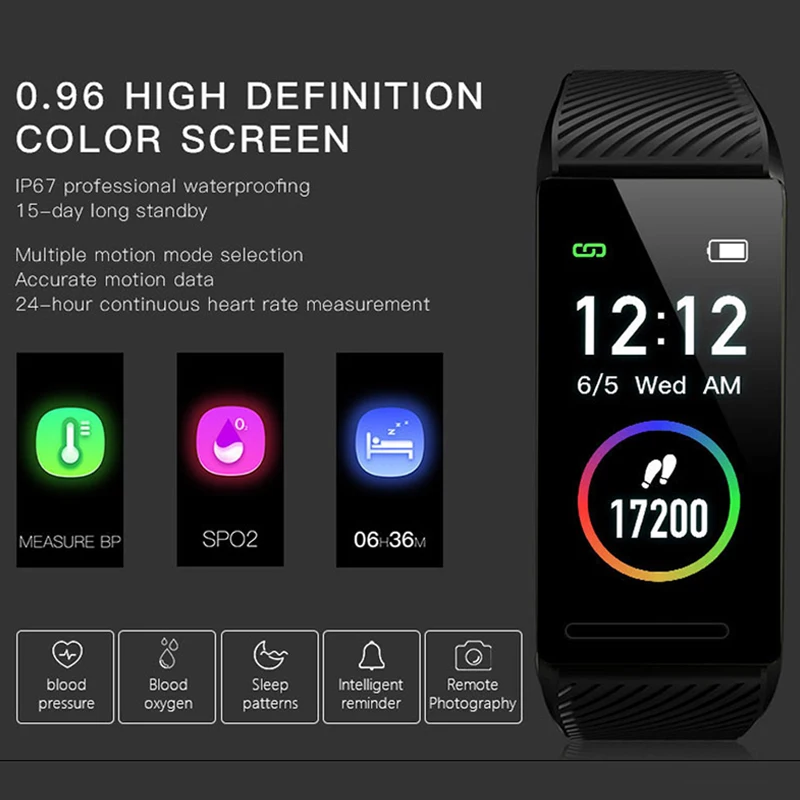  Smart Fitness Bracelet Blood Pressure Measurement Fitness Tracker Heart Rate Monitor Waterproof Sma - 4000324865341