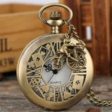 Алиса в стране чудес тема кролик кулон бронзовые кварцевые карманные часы арабские цифры дисплей антикварное ожерелье часы рождественские подарки