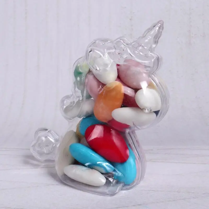 

12pcs/lot New Unicorn Shape Gift Box Snack Packaging Storage Box Creative Transparent Plastic Wedding Candy Box