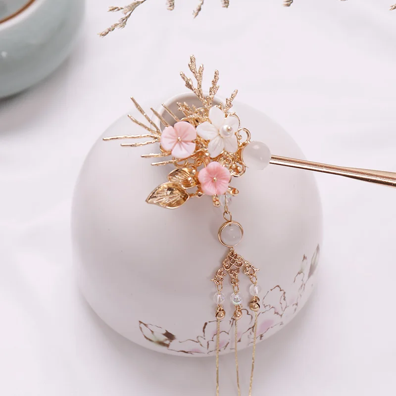 FORSEVEN, женский головной убор Hanfu для девушек, Древняя китайская Свадебная Шпилька с длинной кисточкой, заколки для волос, аксессуары для волос