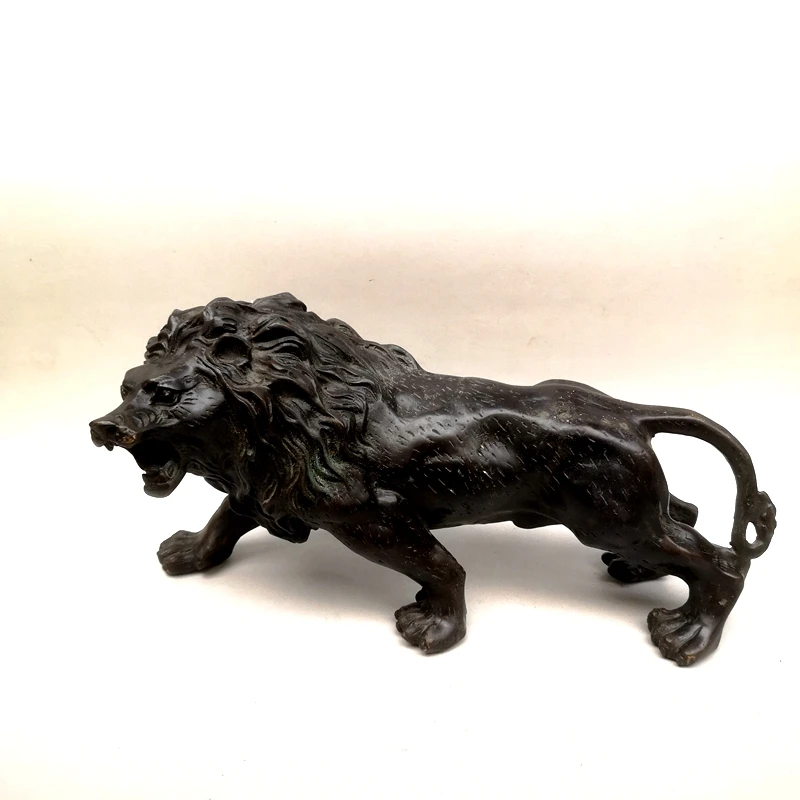 

YIZHU культиватор искусства Коллекция старинная китайская бронза Carvings Force Lion статуя семейное украшение подарок L12 дюймов