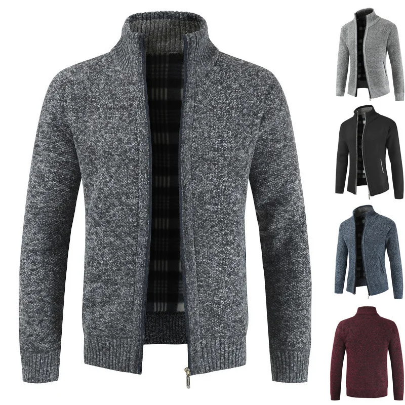 

Autumn And Winter New Style Thick Needle Brushed And Thick Sweater Zipper Cardigan Solid Color Stand Collar Sweater Coat Jacket