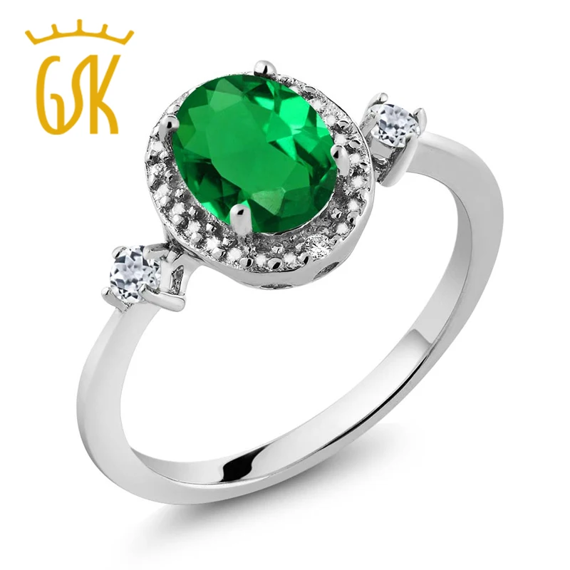 GemStoneking 1,32 карат Овальный зеленый нано изумруд кольца на палец ювелирные украшения белый топаз 925 пробы Серебряное коктейльное кольцо для женщин