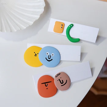 

AOMU 1Pair 2020 New Cute Colorful Paint Asymmetric Smile Face Geometric Irregular Round Earrings for Women Party Jewelry