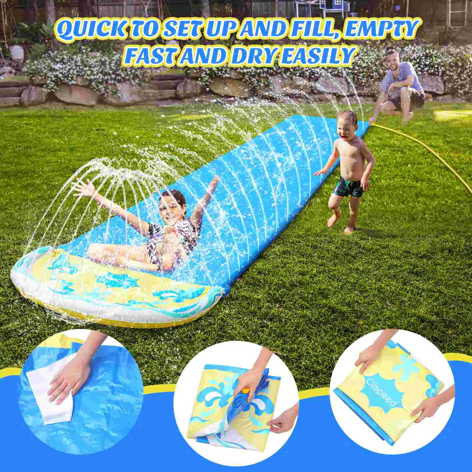 7ft Kids Garden Slide Outdoor Play with Water Sprinkle Summer Fun Children Green 