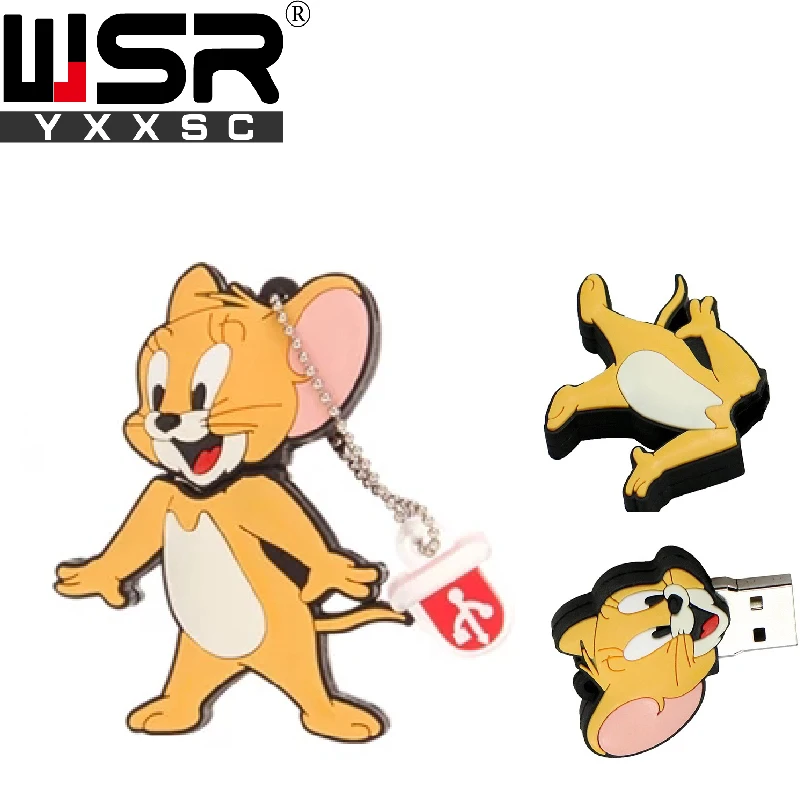 Cute cat  and  mouse usb2.0 pen drive 32gb 64gb 128gb high speed waterproof usb memory 4gb 8gb 16gb lovely childhood memory gift