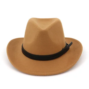 

OLOMLB Unisex Men Women Western Cowboy Jazz Hat Fashion Belt Decor Wool Felt Fedora Hats Wide Brim Carnival Trilby Sombrero