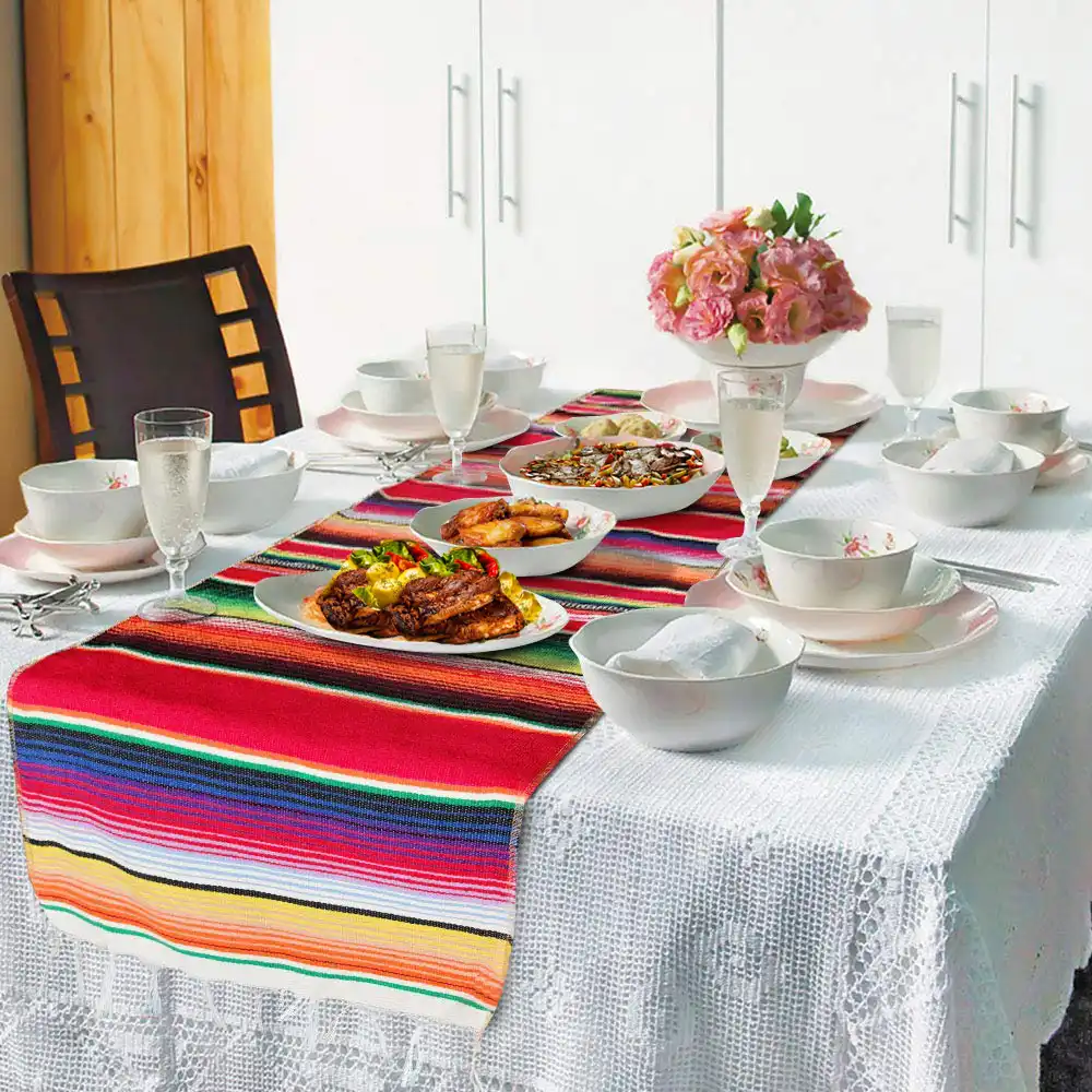 Fowecelt Mexican Fabric Table Runner Mexican Fiesta Table Cover Chair Sash For Banquet Baptism Wedding Party Table Decoration Table Runners Aliexpress