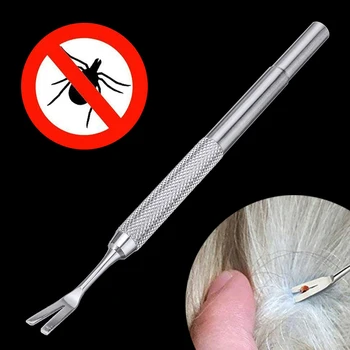 

1pc Pet Dog Flea Remover Tick Removal Tool Stainless Steel Fork Tweezer Tick Removal Grooming Tool Dogs Cat Puppy Supplies