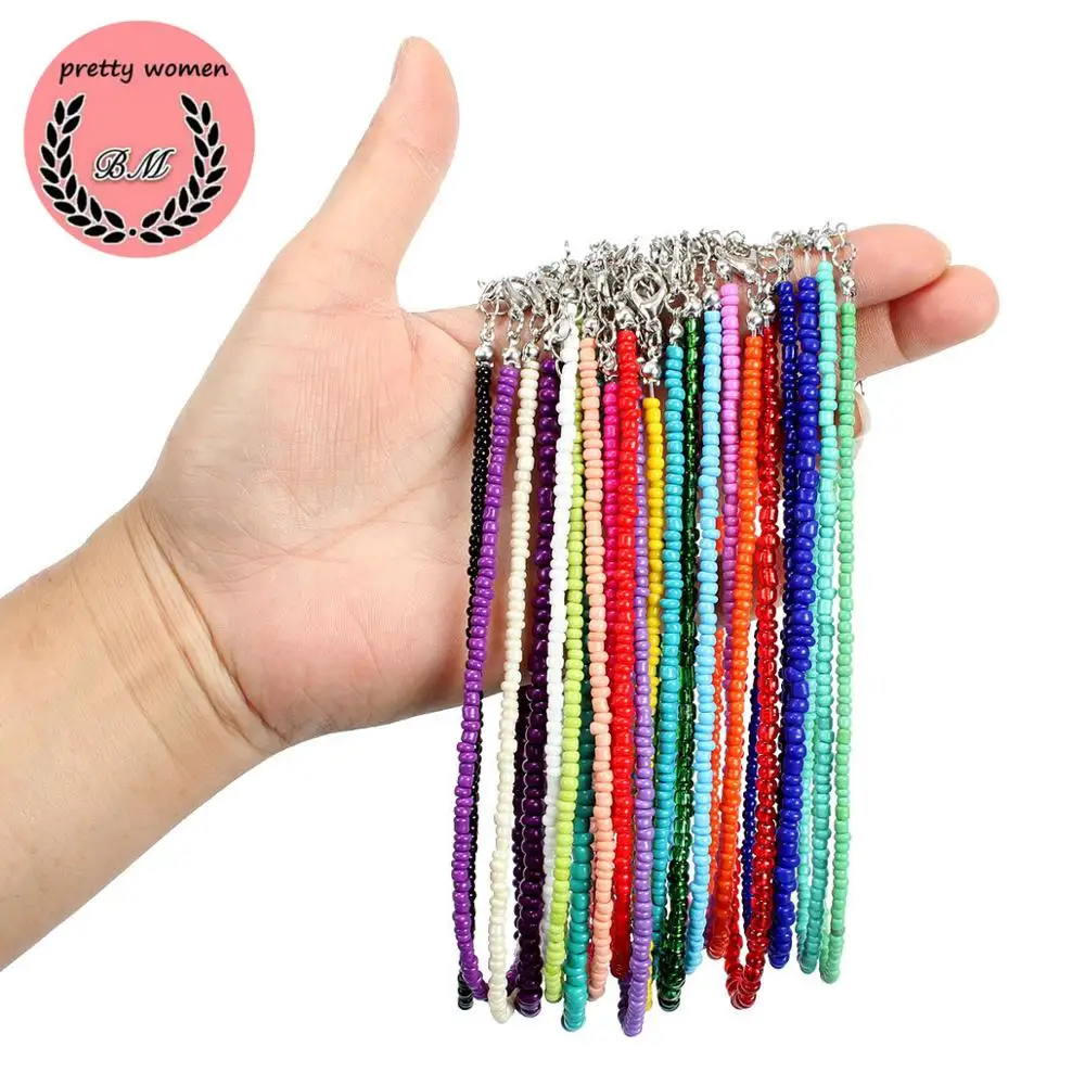 

Natural Simple DIY Bead Anklet Bracelet Necklace Chain For Women Mixed Colors Ankle Rainbow Seed Bead Jewelry Gift