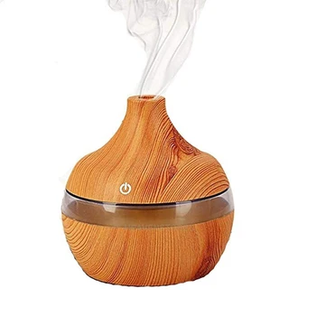 

300ml Air Humidifier USB Wood Grain Aroma Essential Oil Diffuser Ultrasonic Aroma Humidifier Household With 7 Color Night Light