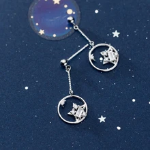 925 пробы, серебряные, маленькие, простые, пентаграмма, луна, серьги-гвоздики, Асимметричный Кристалл для женщин, серебряные, красивые серьги, Fine Jewey