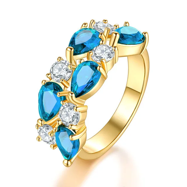 Ring Gold-Blue Шарм Винтаж Мона Лиза стиль Разноцветный Кристалл Циркон модное ожерелье кольцо с подвесками серьги ювелирный набор подарок для женщин девочек - Окраска металла: Ring Gold-Blue