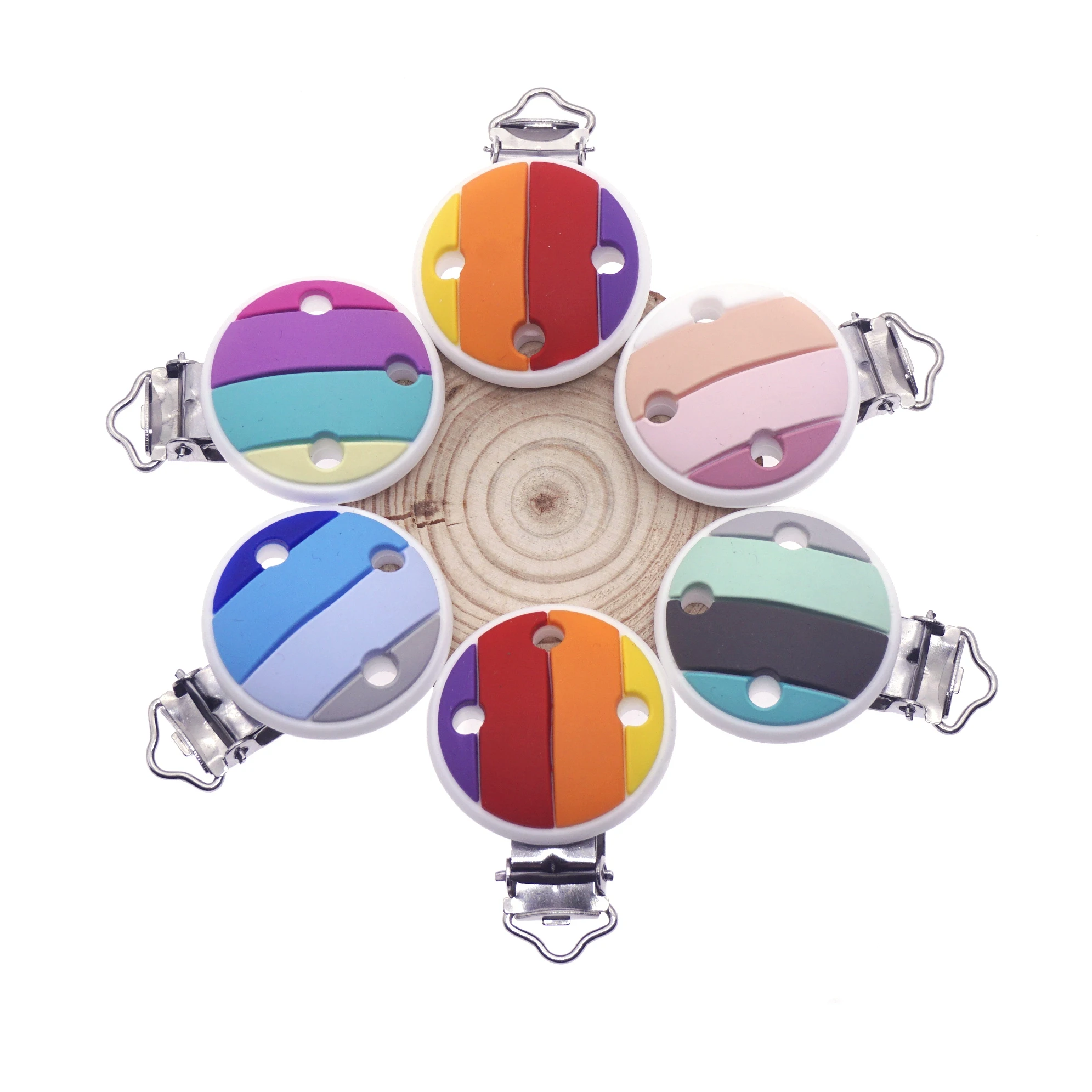 

Sutoyuen 3pc Silicone Rainbow Clip Holder DIY Baby Teething Teether Necklace Bead Tool Nurs Gift Round Heart Accessories
