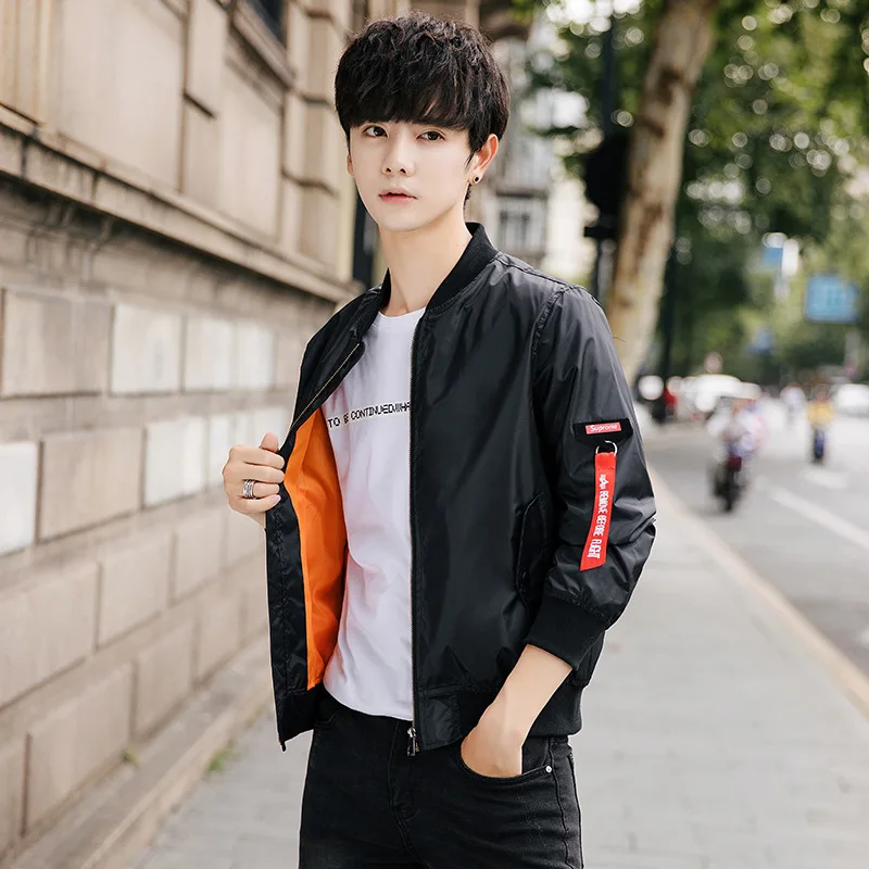 

Spring And Autumn New Style Men Baseball Collar Lettered Slim Fit Coat Large Size Casual Versatile Trend Jacket