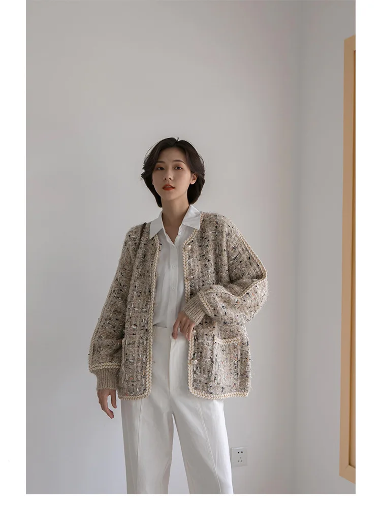 TVVOVVIN Autumn Concise Small Real Easy Long Sleeve Single Row Buckle Hemp Flowers Edge Sweater For Girl Woman ZX164