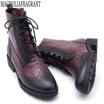 

woman Lace up Motorcycle boots Women Thick bottom Round Toe Ankle Boots for Women Booties Winter Shoes Women Botas Mujer y163