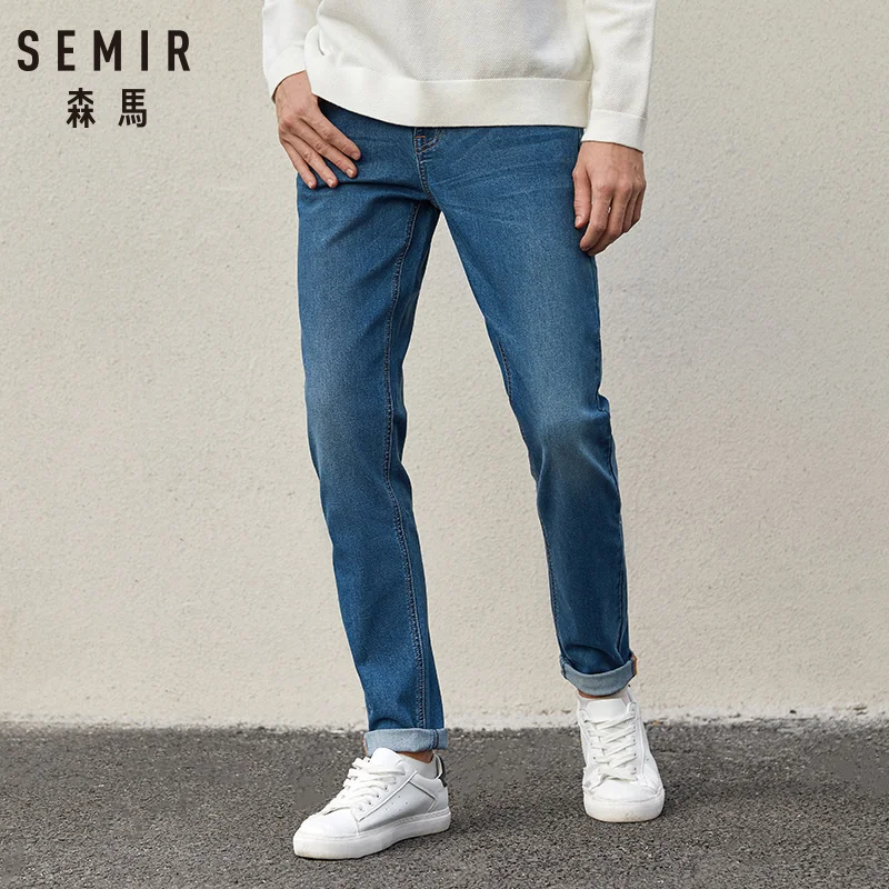 Tanie SEMIR jeansy męskie dopasowane obcisłe spodnie klasyczne 2019 dżinsy męskie dżinsy projektant spodnie Casual skinny proste spodnie elastyczne