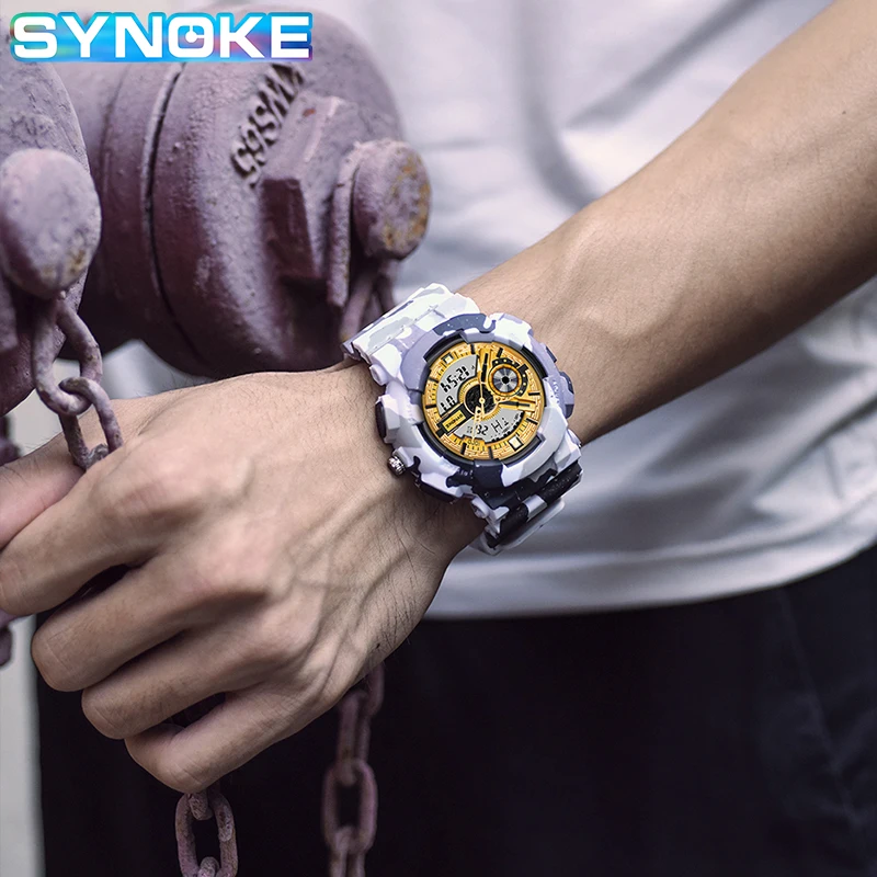 

SYNOKE Men Digital Watches Alarm LED 2 Time Camouflage Military Watch Waterproof Outdoor Electronic Clock Sports Watch For Men