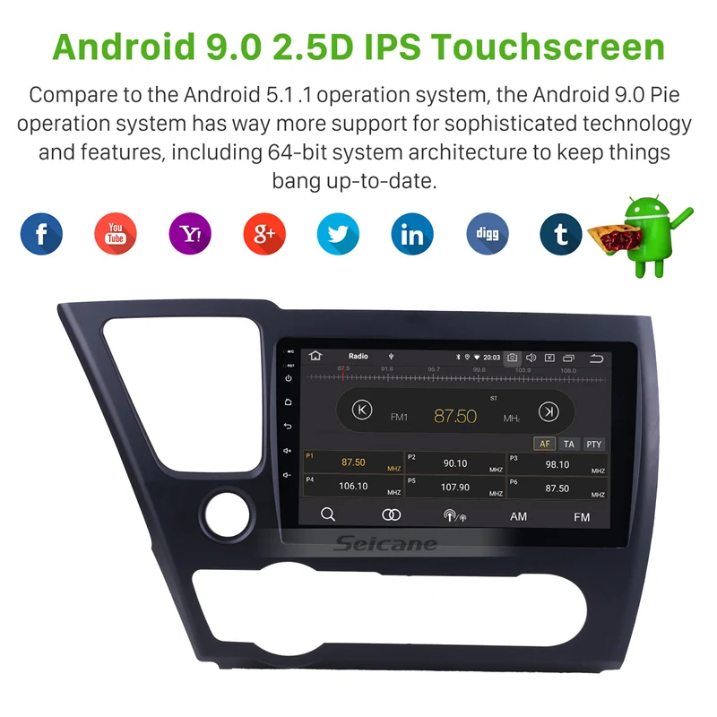 Seicane Car Multimedia Palyer для 2014 2015 2016 2017 Honda Civic 9 &quotAndroid 10 0 Bluetooth HD 1024*600 тачскрин