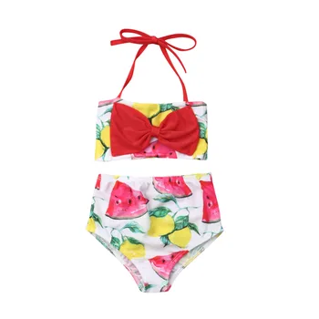 

Pudcoco 1-4Years Kids Baby Girls Watermelon lemon swimsuit Halter Bandage Bowknot Bikinis Set Swimwear Tankini Bathing Suit