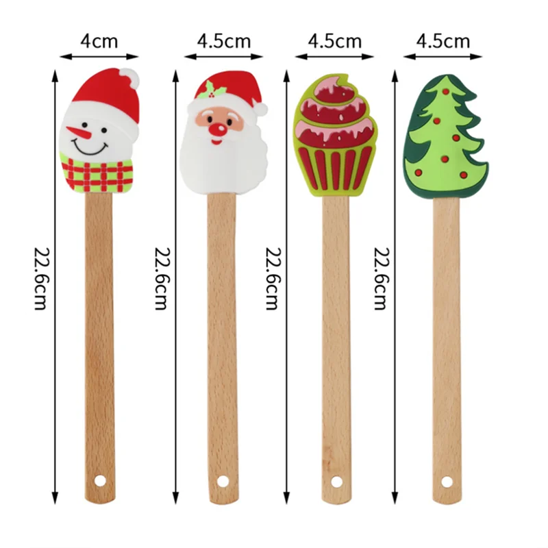 Silicone Cream Spatula Christmas Tree Santa Claus Snowman Cake Mixing Batter Scraper Kitchen Baking Tools with Wooden Handle