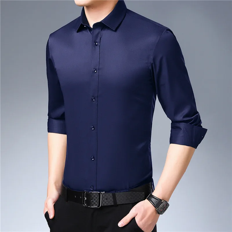 Camisa social masculina de manga longa, elástica,