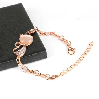 

V-241 Hot Trendy Jewelry Rose Gold Cute Zircon Cat Bracelets Charms Bracelets Bangle for Women Children Girl DIY Jewelry Gifts