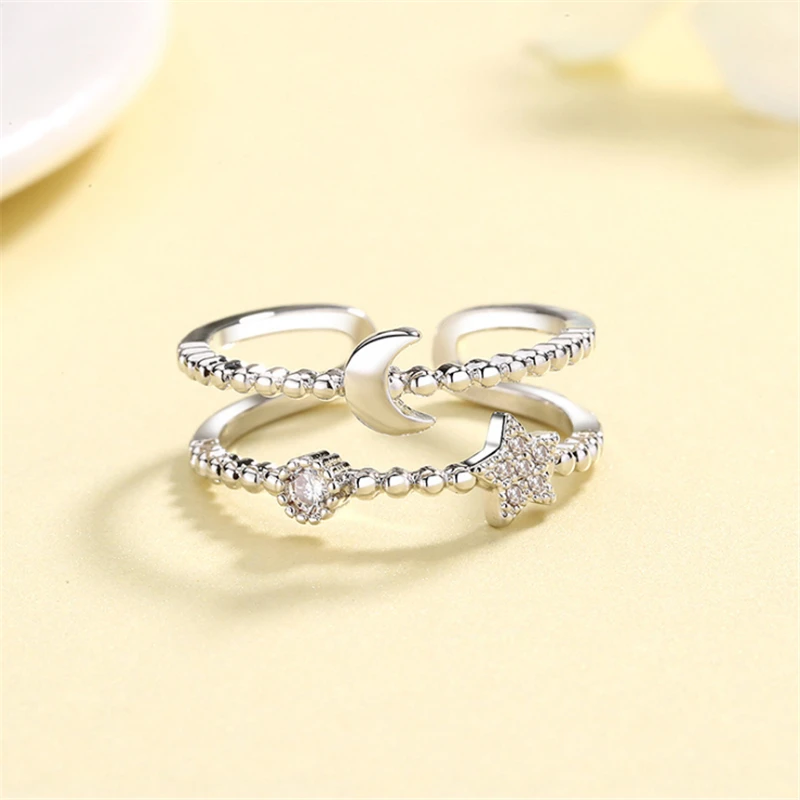 Вечность античный свадебный набор Свадебные Кольца для девочек женские Moon Star Мода 925 Серебряное кольцо укладка кубический циркон ювелирные кольца