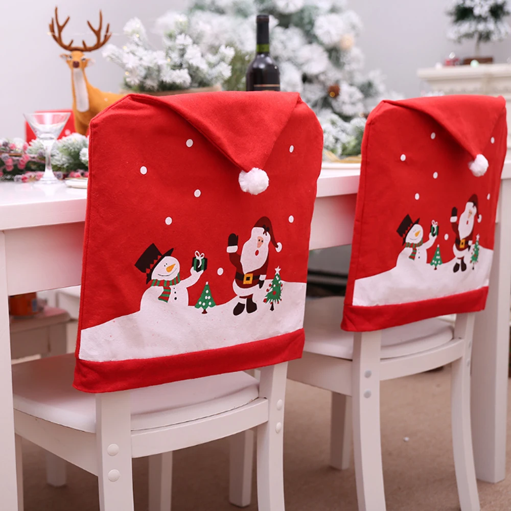 

Christmas Chair Covers Santa Claus Hat Christmas Dinner Chair Back Covers Table Party Decor New Year Party Supplies Navidad 2019
