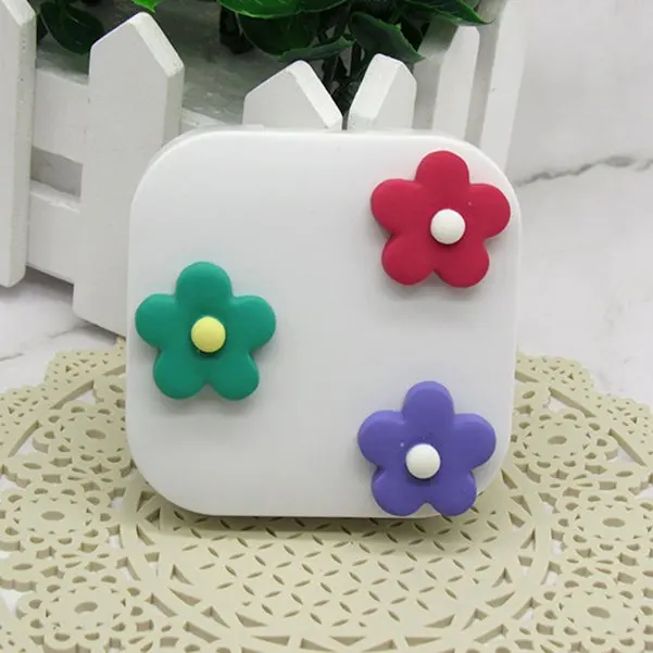 White 3 цветок Шарм DIY контактный чехол для объектива с зеркалом для женщин квадратные контактные линзы коробка глаза контейнер для контактных линз набор для путешествий коробка - Цвет: White