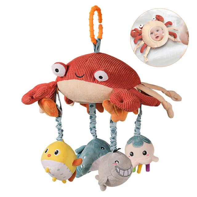 Baby Hanging Plush Toys tumama Crib Mobile Hanging Toy with Tummy Time Mirror Activity Plush Animal Stroller Baby Toy for Kids