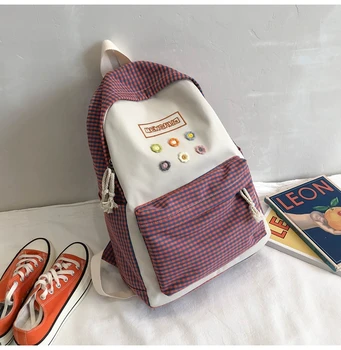 

New Fresh Plaid Backpack Women Schoolbag Female Harajuku Student Backpack Junior High School Student Mori Girl Small
